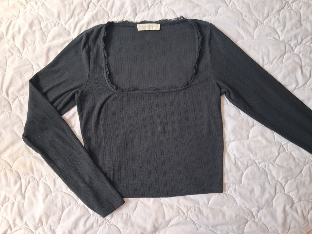 Vintage Y2K Abercrombie & Fitch Black Ribbed Lace Square Neck Top